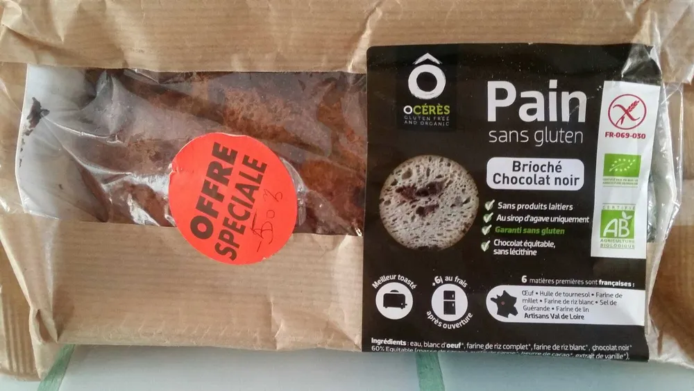 Pain sans gluten brioché chocolat noir