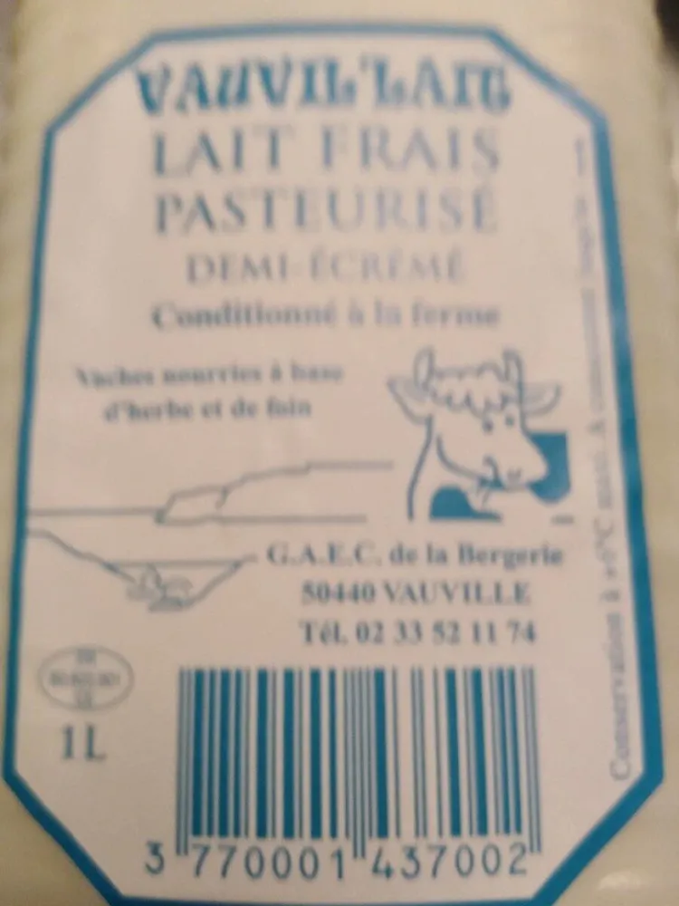Lait Frais Pasteurisé Demi-écrémé