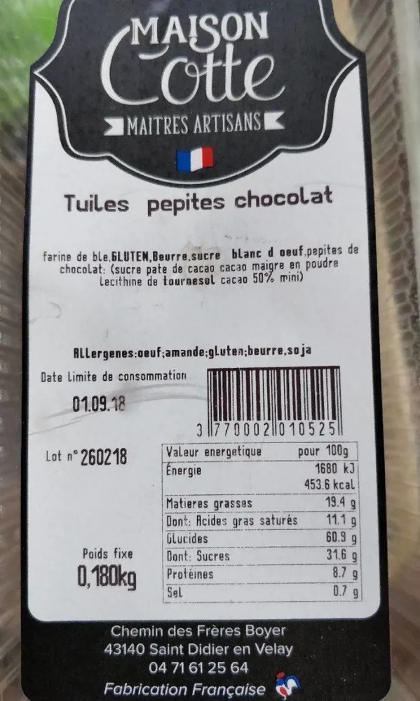 Tuiles pépites chocolat