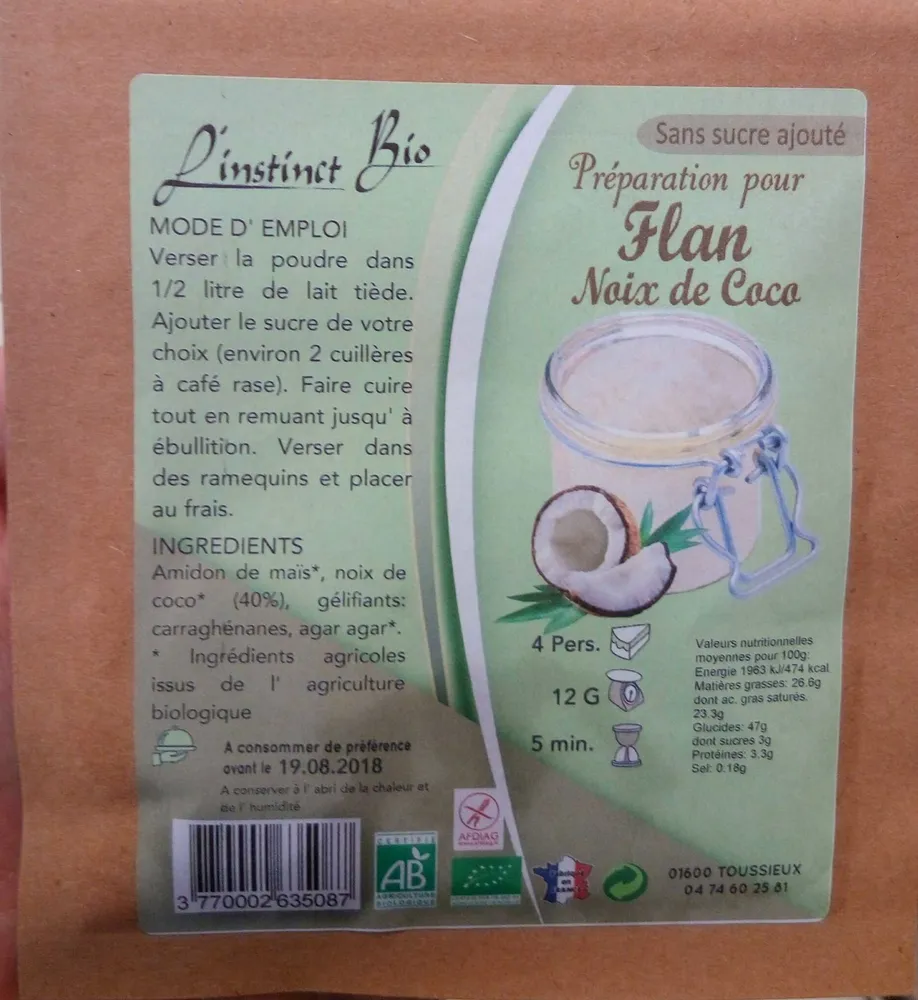 Préparation pour flan noix de coco