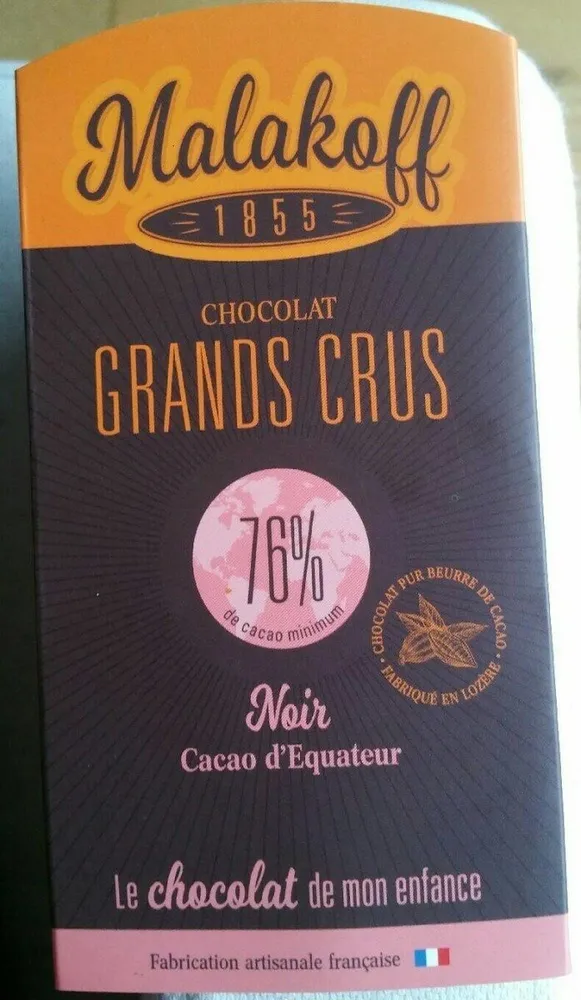 Chocolat grands crus noir cacao d'Equateur 76 %
