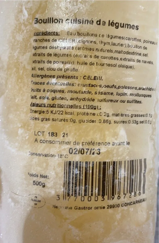 Bouillon cuisiné de légumes