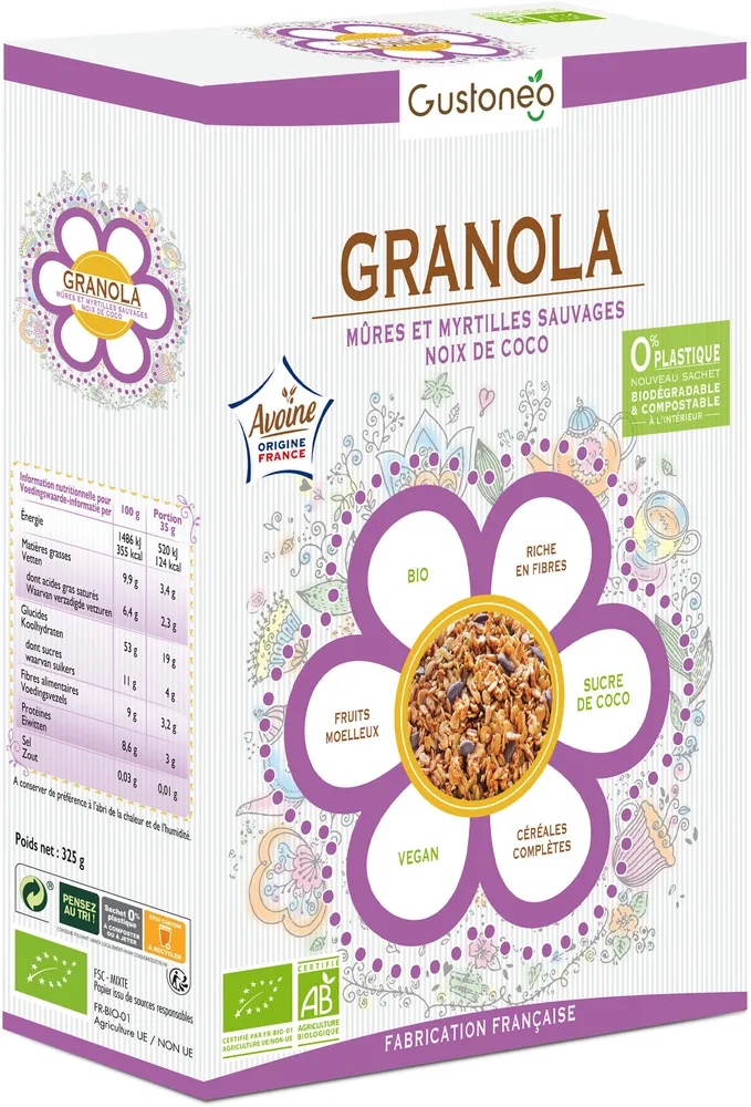 Granola Mûres et Myrtilles sauvages et Noix de Coco