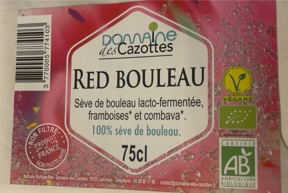 Red Bouleau sève de bouleau lacto fermentée framboises citron