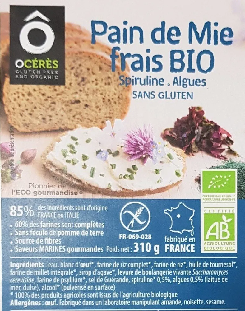 Pain de mie bio Spiruline Algues