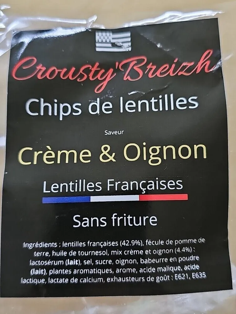 Chips de lentilles crème et oignons