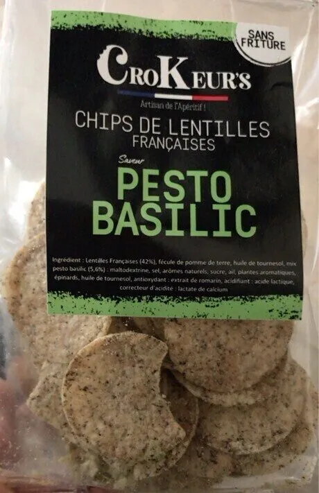 Chips de lentilles francaises saveur pesto basilic