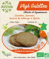 Galette végétale sarrasin, quinoa, carottes, mélange de 4 épices