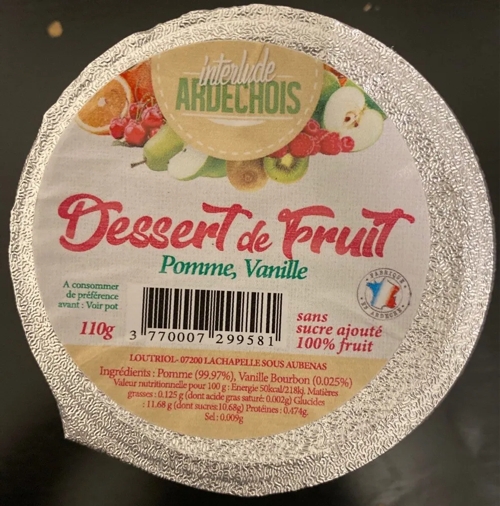 Dessert de fruit pomme/vanille