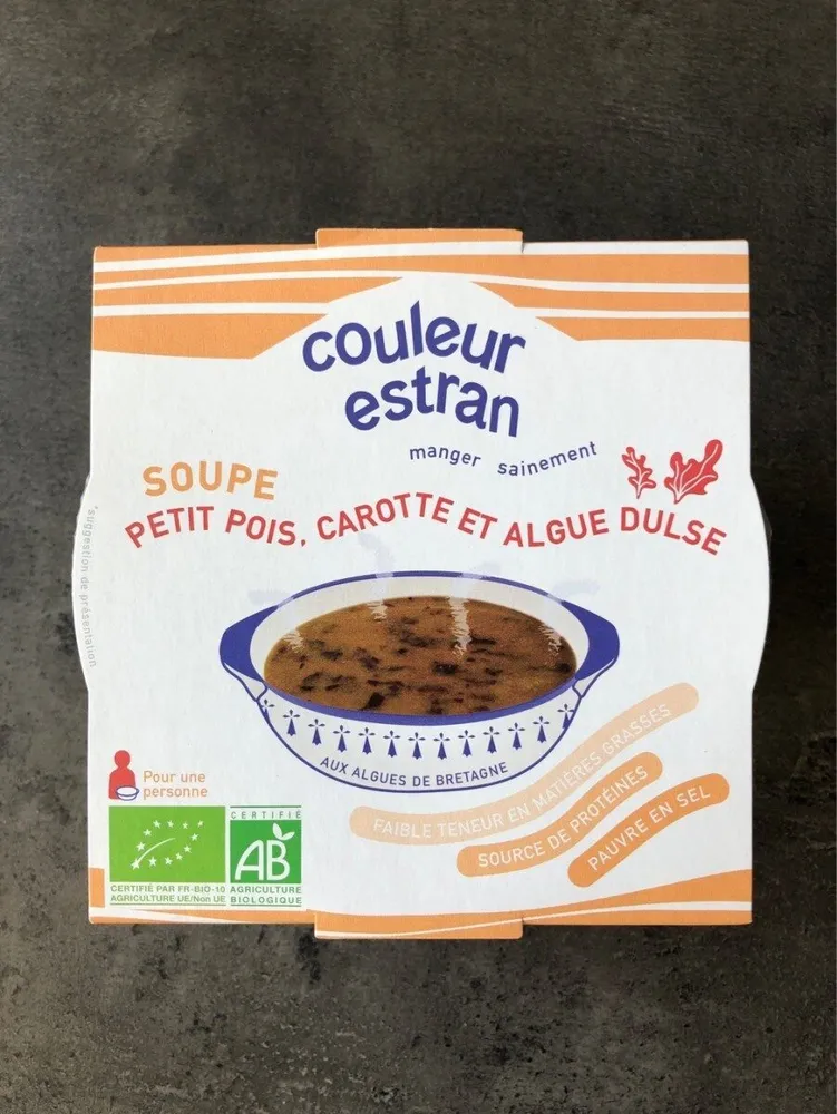 Soupe Petit pois, carotte et algue Dulse