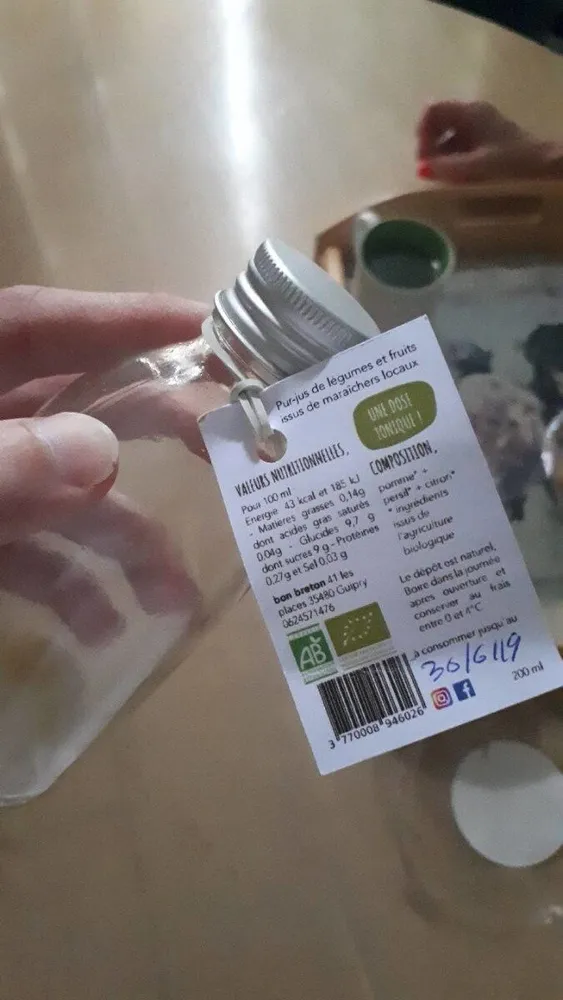 Pur jus de légumes et fruits issus de maraîchers locaux