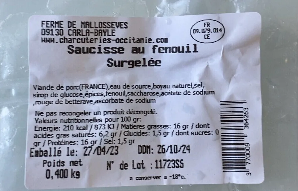 Saucisse au fenouille surgelee