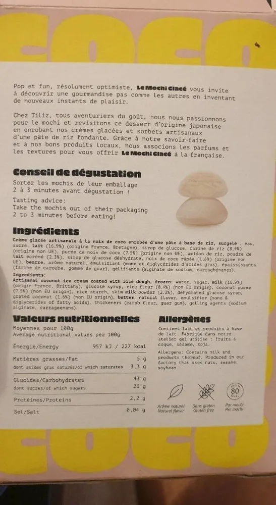 Mochi glacé noix de coco