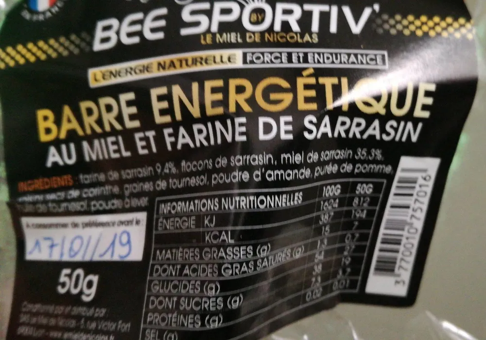 Barre énergétique au miel et farine de sarrasin