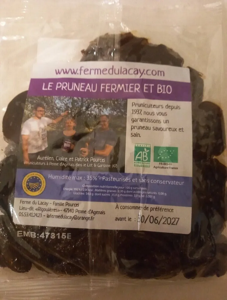 Pruneaux d'agen mi-cuits denoyautes bio