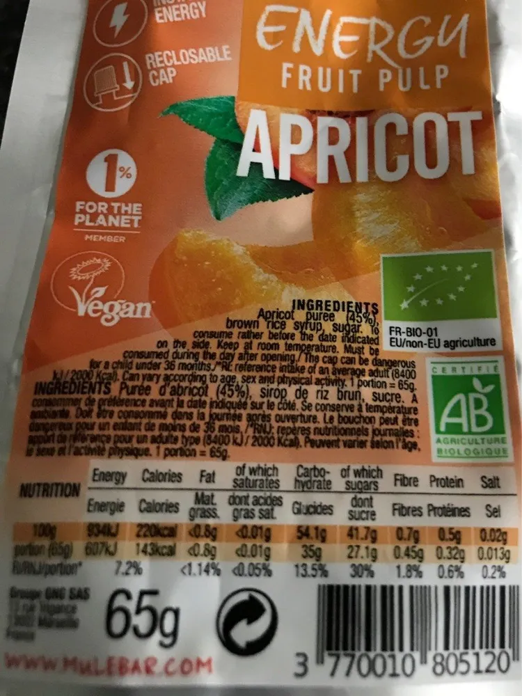 Energy fruit pulp