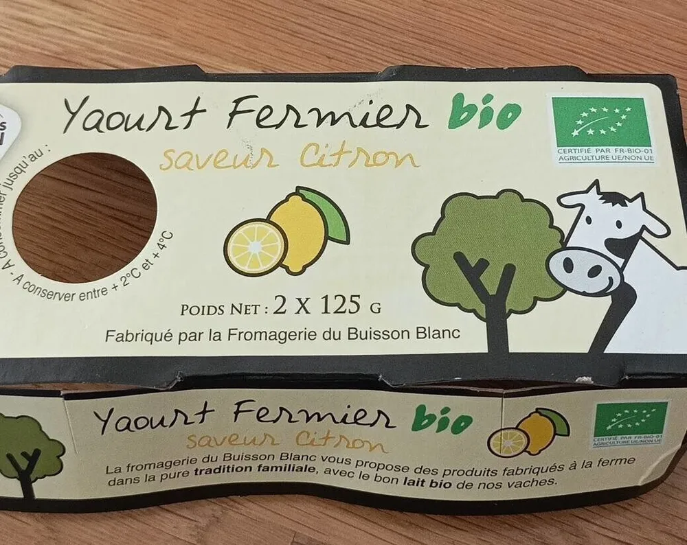 Yaourt Fermier bio saveur citron