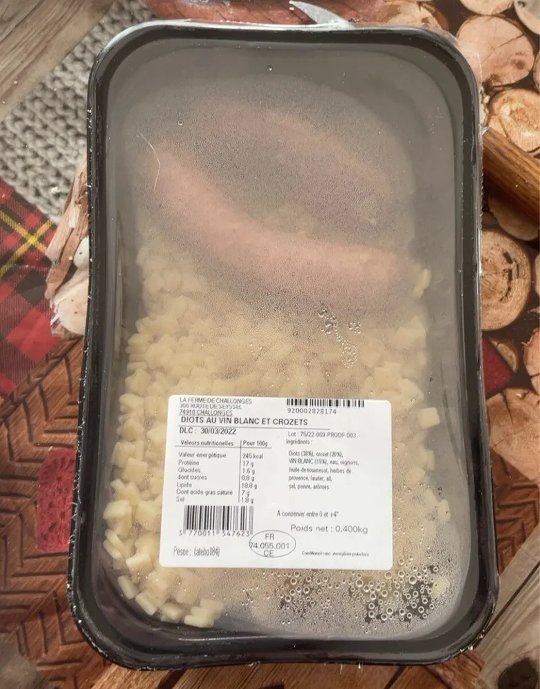 Diot au vin blanc et crozets