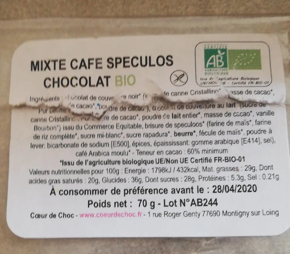 Chocolat mixte café speculos