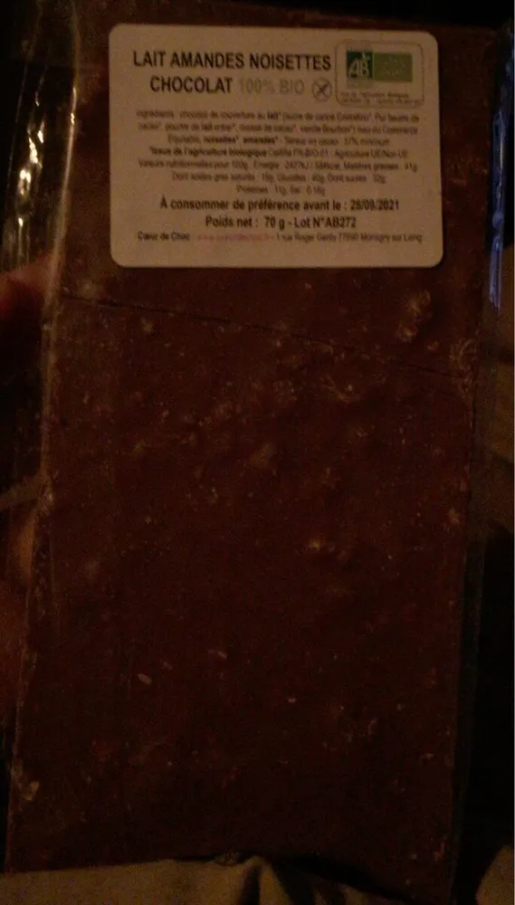 Lait amandes noisettes chocolat