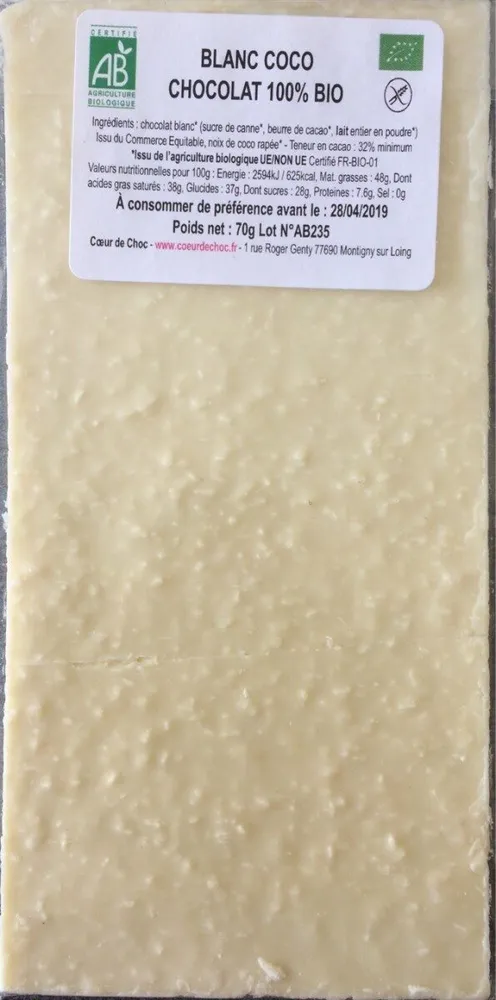 Blanc coco chocolat 100%
