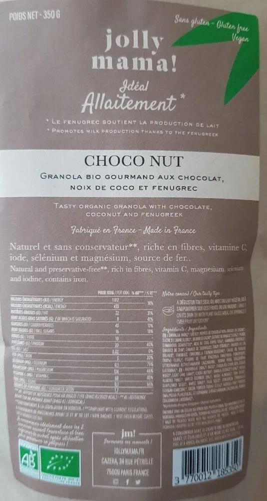 Granola bio chocolat noix de coco et fenugrec