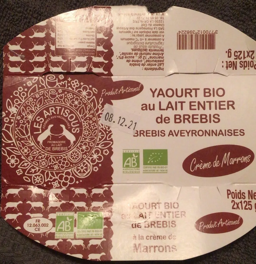 Yaourt bio au lait de brebis