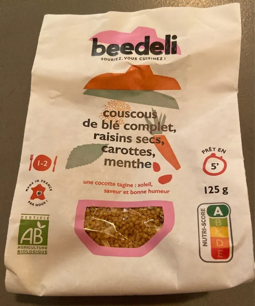 Couscous de blé complet, raisins secs, carottes, menthe