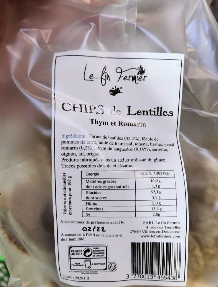 Chips de lentilles thym et romarin