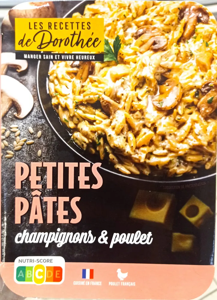 Petites pâtes champignons poulet