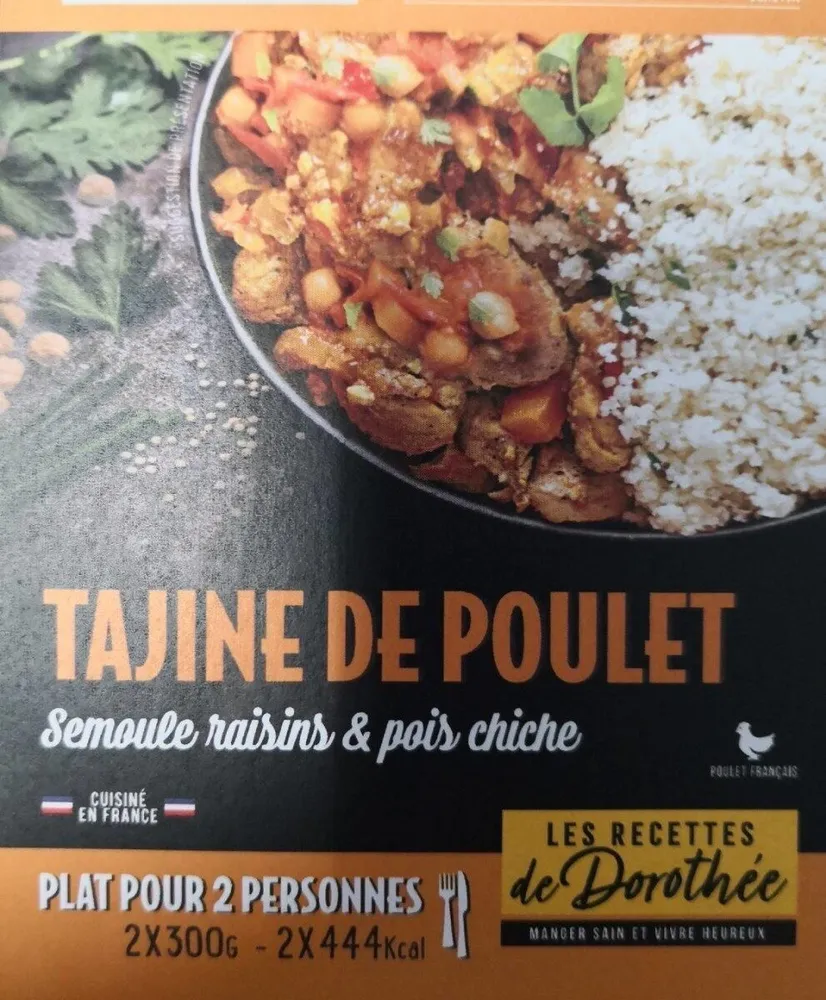 Tajine de poulet, semoule, raisins et pois chiches