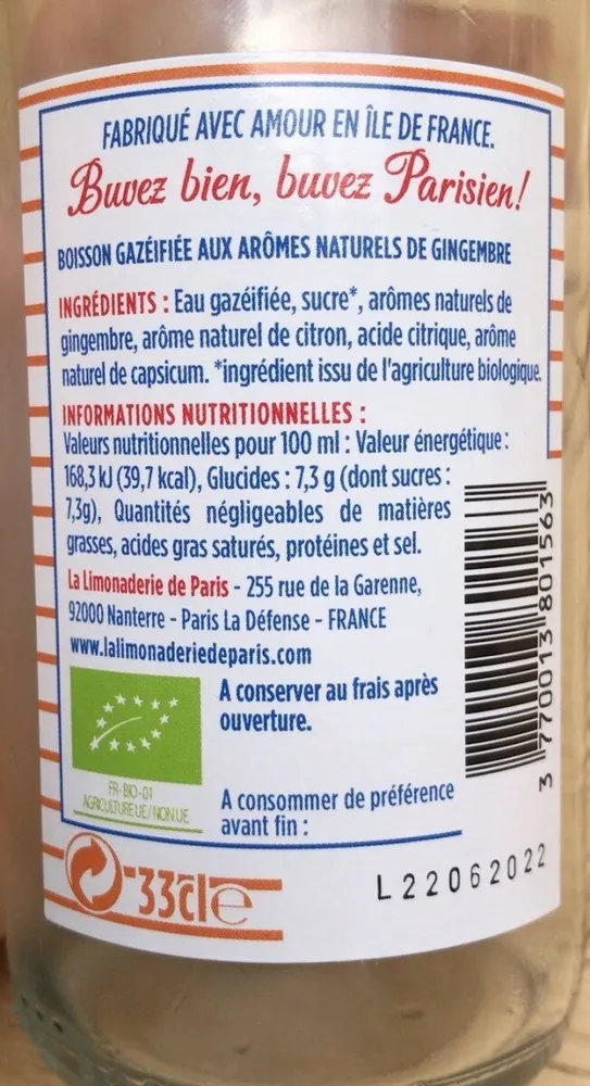 Paris ginger beer bio