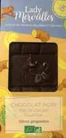 Chocolat noir 70% de cacao citron gingembre