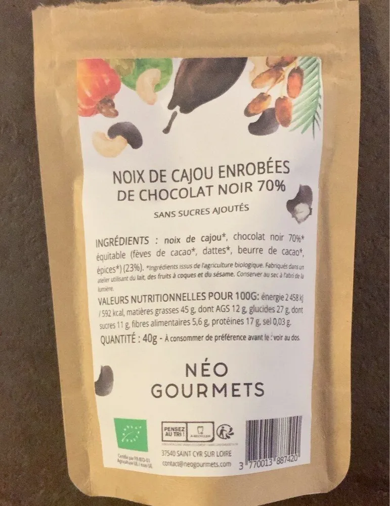 Noix de cajou enrobées de chocolat noir 70%
