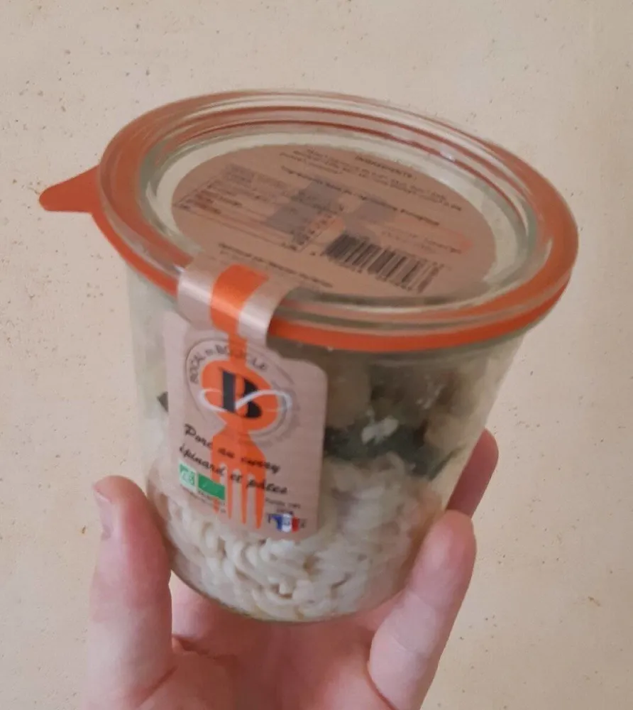 Porc au curry, épinard et pâtes