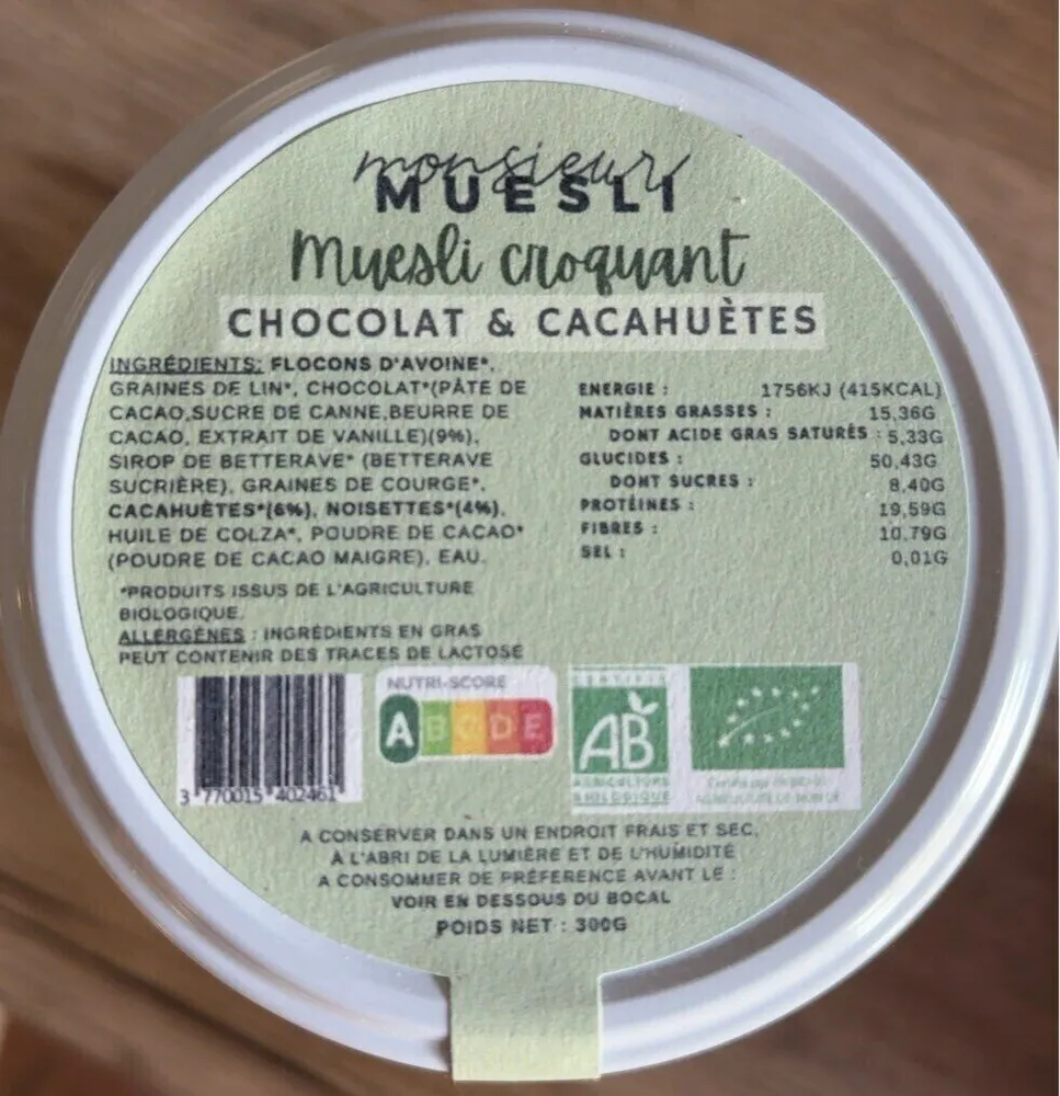 Muesli croquant chocolat & cacahuètes