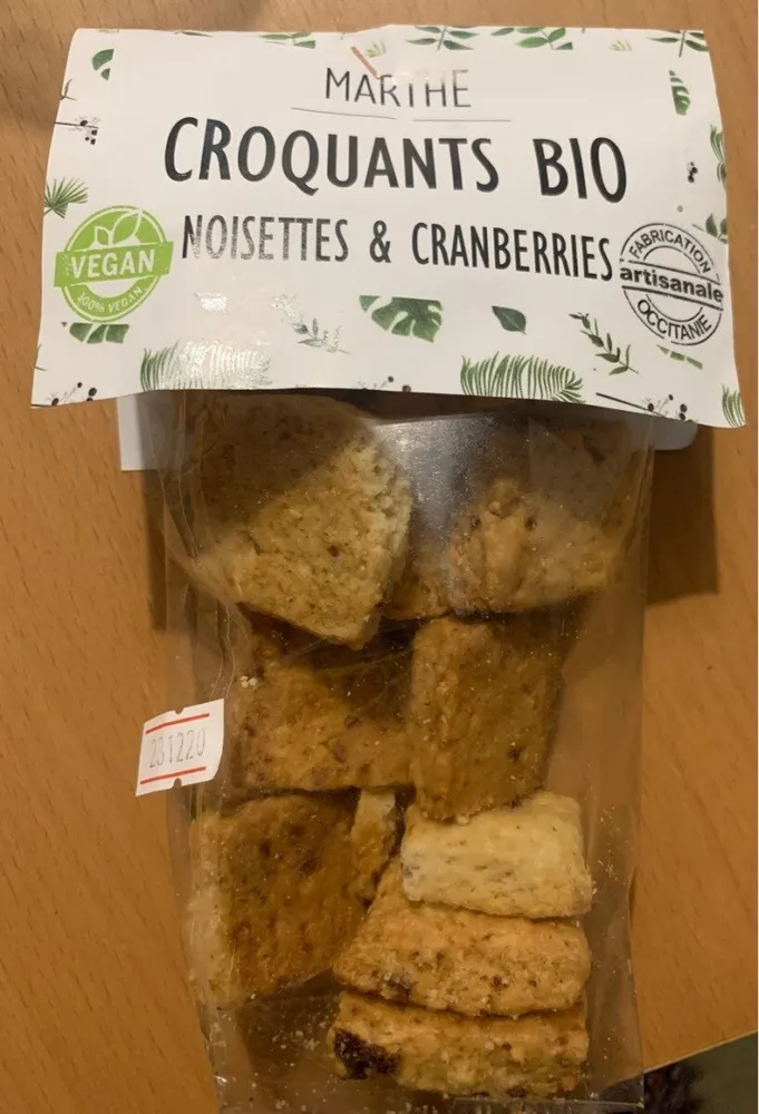 Croquants bio noisette et cranberries
