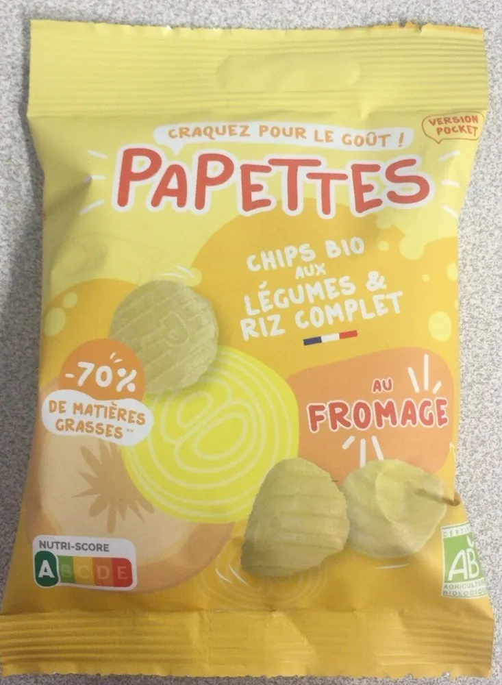 Chips bio aux légumes et riz complet au fromage