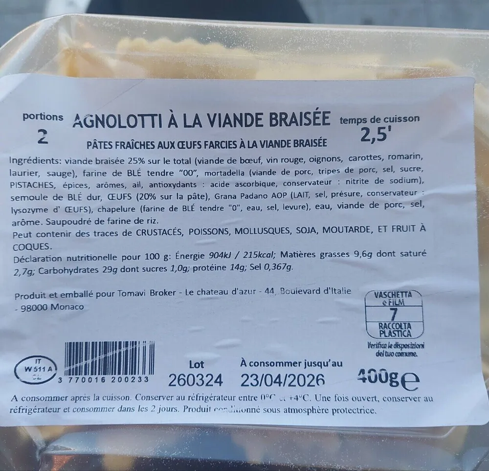 Agnolotti à la viande braisée