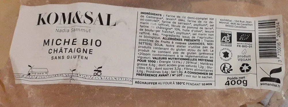 Miche bio châtaigne sans gluten