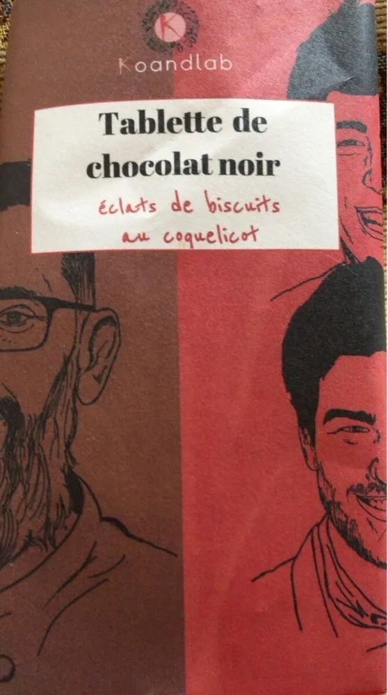 Tablette chocolat noir eclats de biscuits au coquelicot