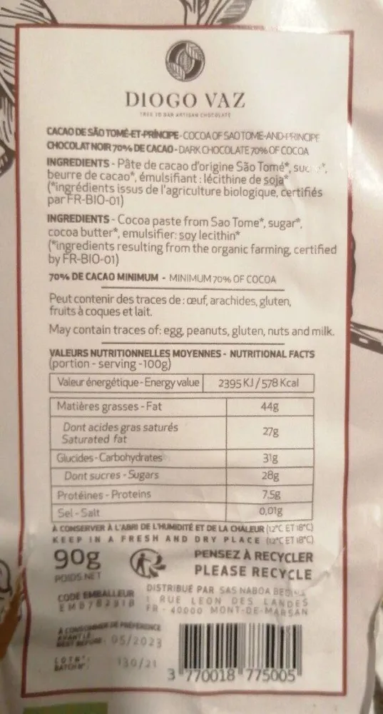 chocolat noir 70%
