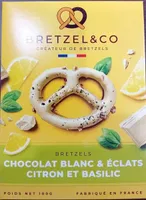 Bretzels chocolat blanc & éclat citron et basilic