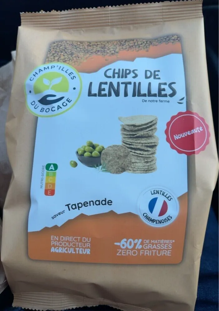 Chips de lentille saveur tapenade