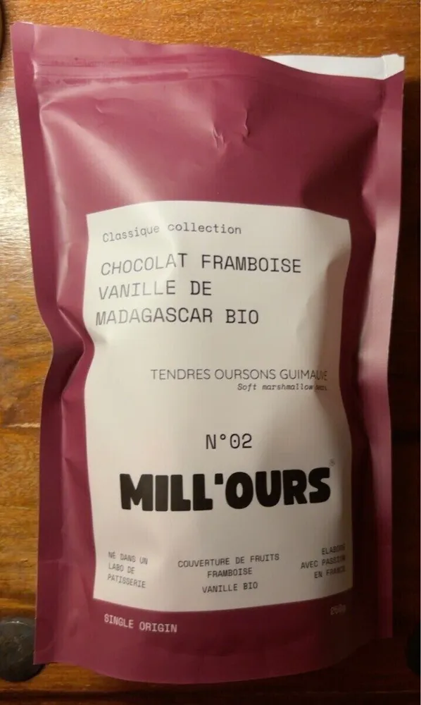 Mill’ours chocolat framboise vanille de Madagascar bio