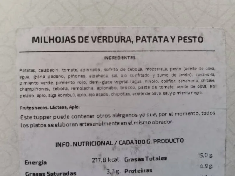 Milhojas de verdura, patata y pesto