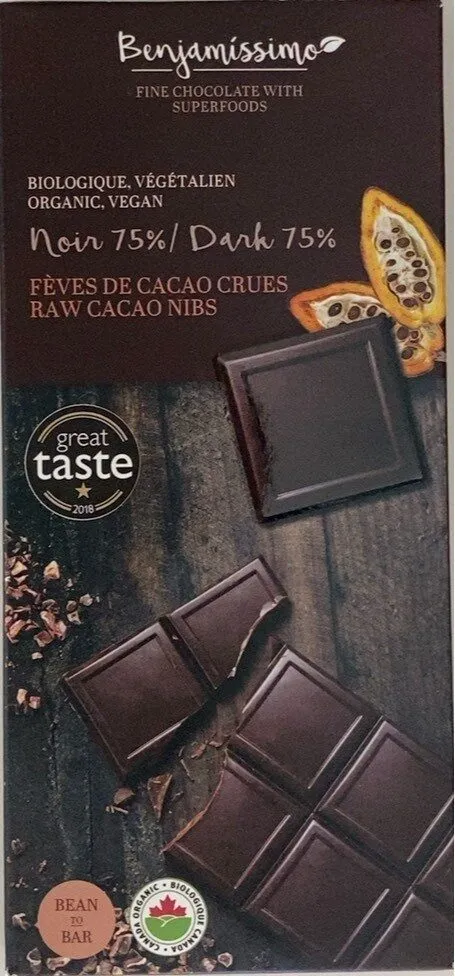 Benjamissimo noir 75% fèves de cacao crues