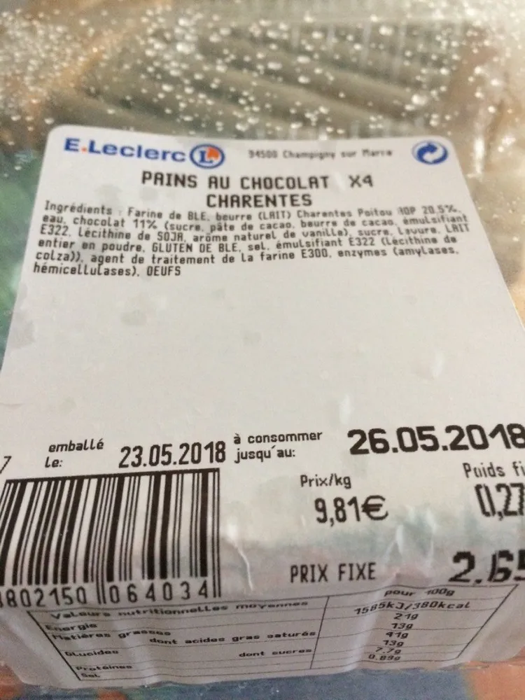Pains aux chocolats x4 Charentes