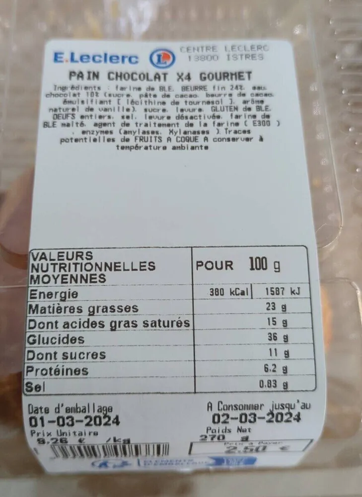 Pain chocolat gourmet