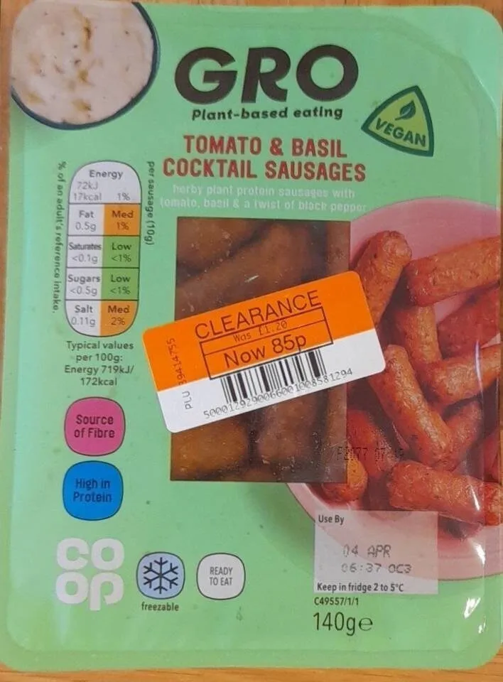 Tomato and basil cocktail sausages